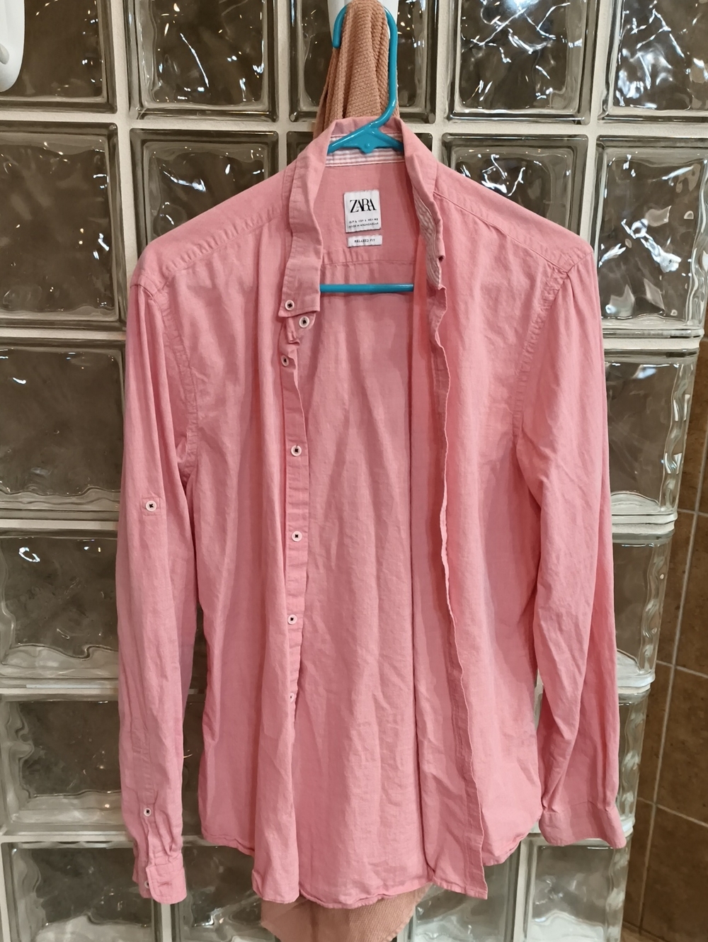 ZARA Men's Light Pink Casual Button-Down Shirt